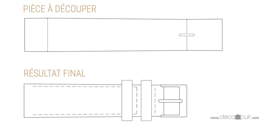 schéma pièce à découper et résultat final montre