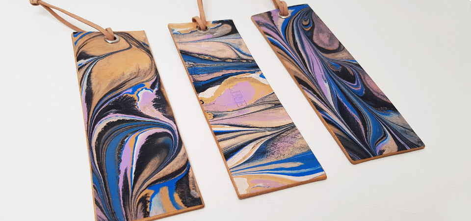 Marbling leather bookmark