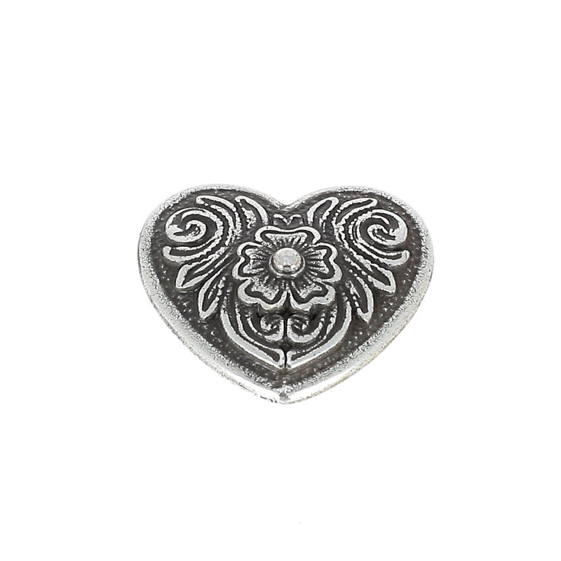 Concho à visser FLORAL Coeur - Argent vieilli - 19x21mm