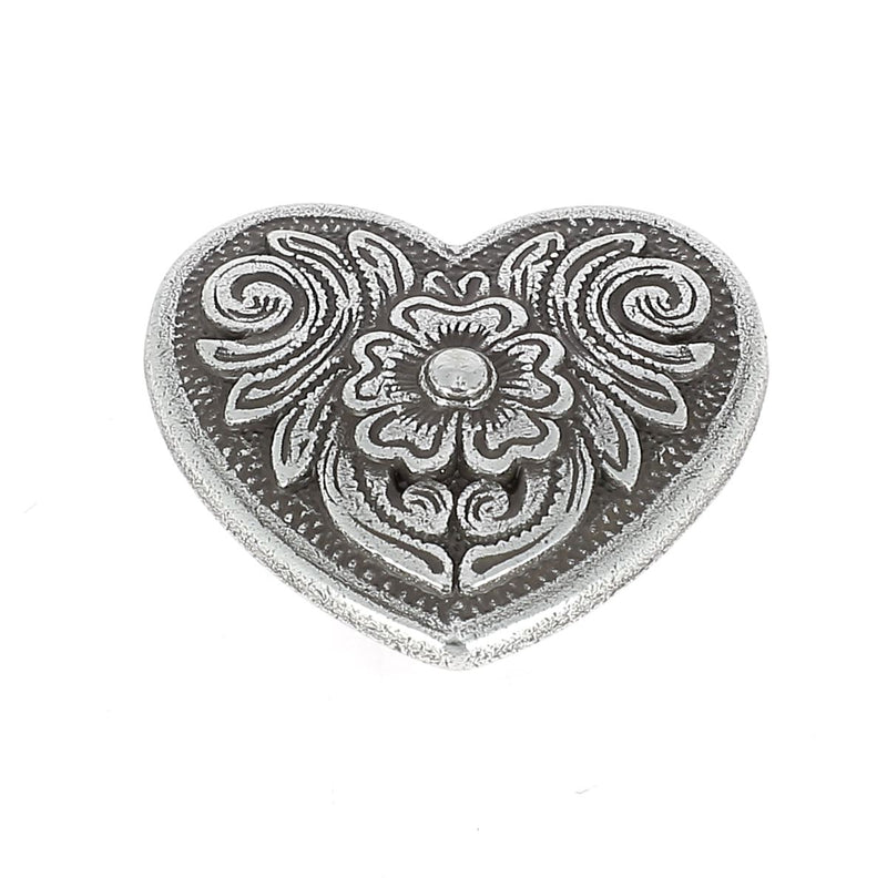 Concho à visser FLORAL Coeur - Argent vieilli - 26x28mm