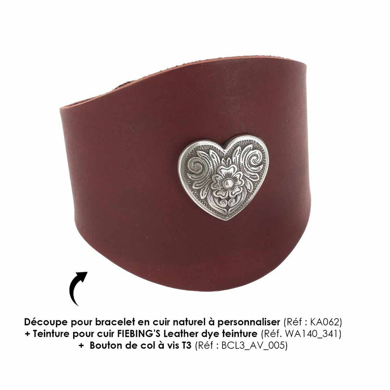 Bracelet en cuir avec concho coeur fleuri