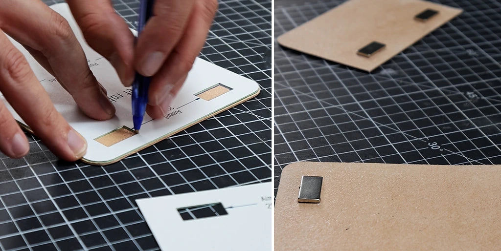 collage des aimants sur le cuir