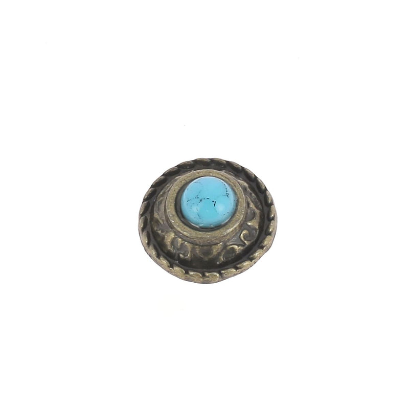 Concho bouton à visser ROND Tomi - 12mm - Laiton vieilli et pierre bleue