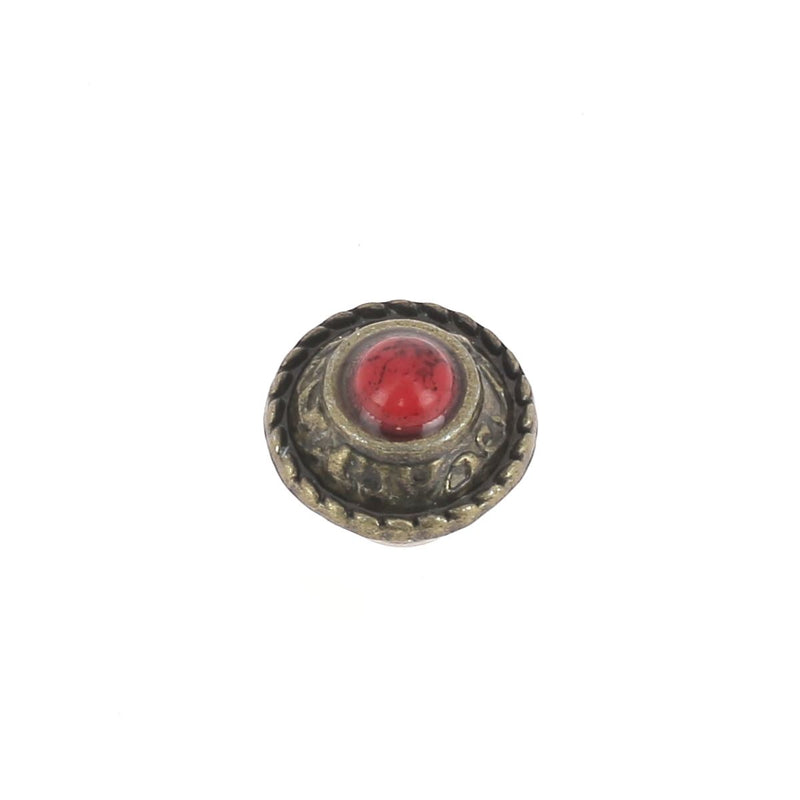 Concho bouton à visser ROND Tomi - 12mm - Laiton vieilli et pierre rouge