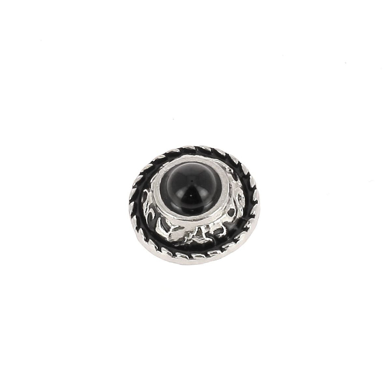 Concho bouton à visser ROND Tomi - 12mm - Nickelé et pierre noire