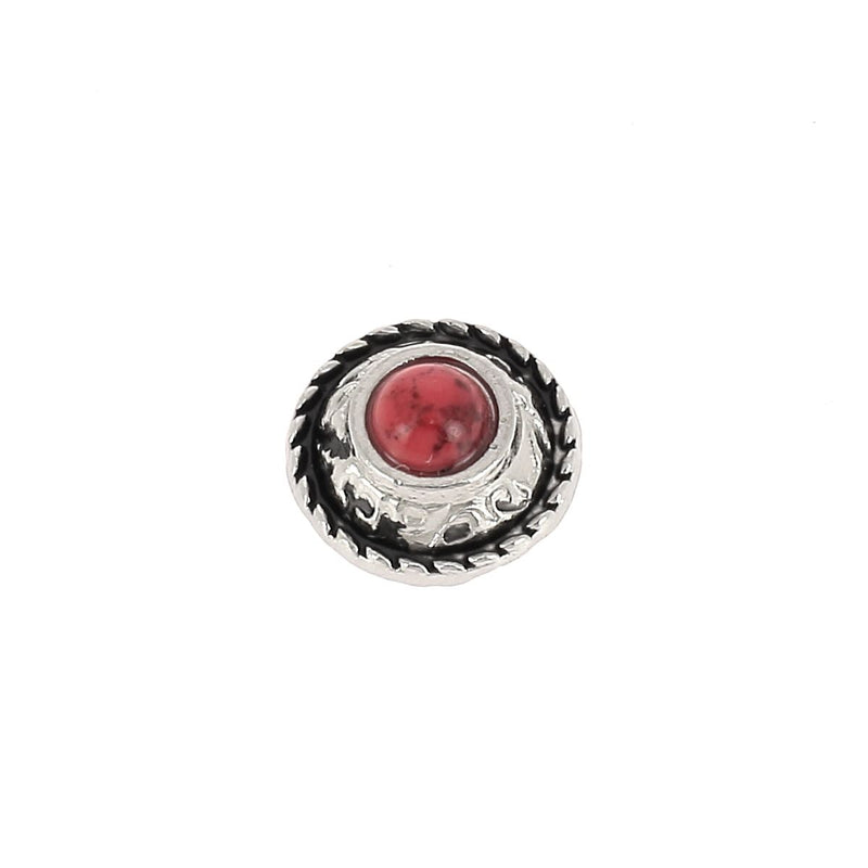 Concho bouton à visser ROND Tomi - 12mm - Nickelé et pierre rouge
