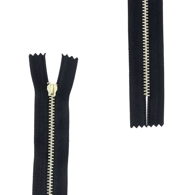 Light gold METAL zipper 4mm - Without puller - Without stops - BLACK 18.5cm