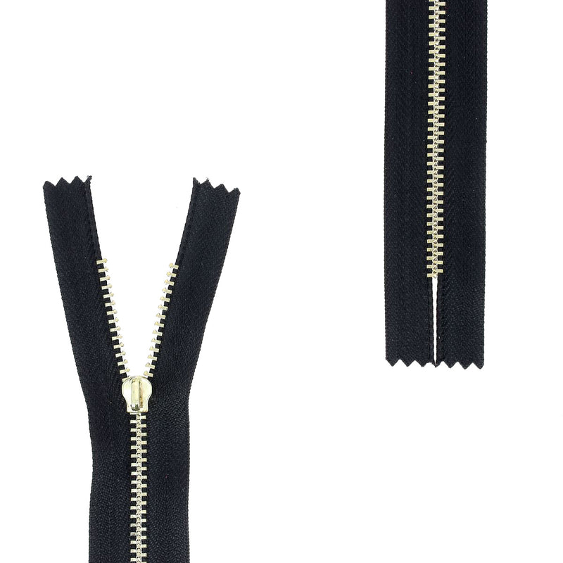 Light gold METAL zipper 4mm - Without puller - Without stops - BLACK 18.5cm