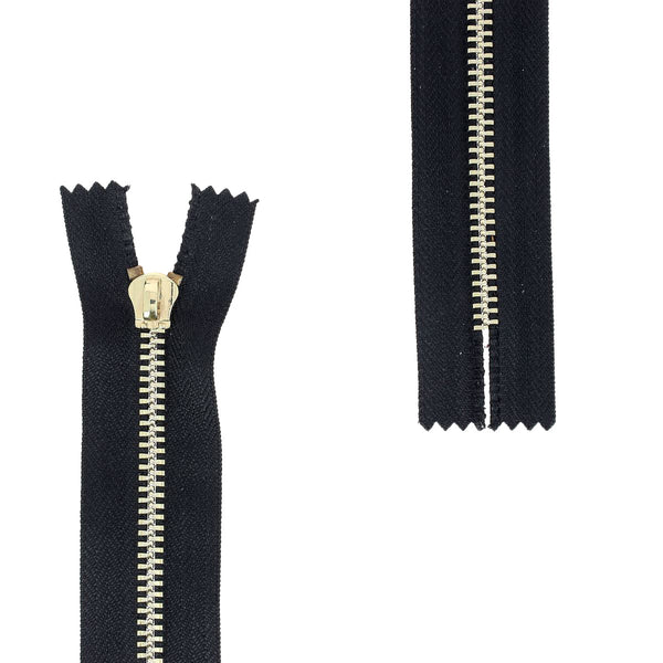 Light gold METAL zipper 6mm - Without puller - Without lower stop - BLACK - 16cm