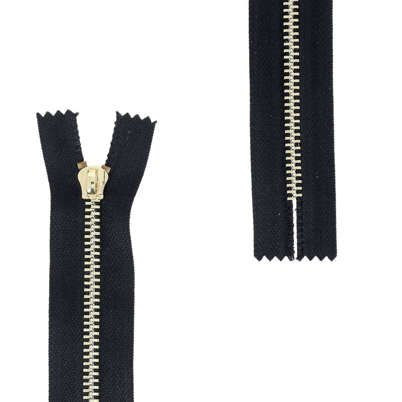 Light gold METAL zipper 6mm - Without puller - Without lower stop - BLACK - 15cm