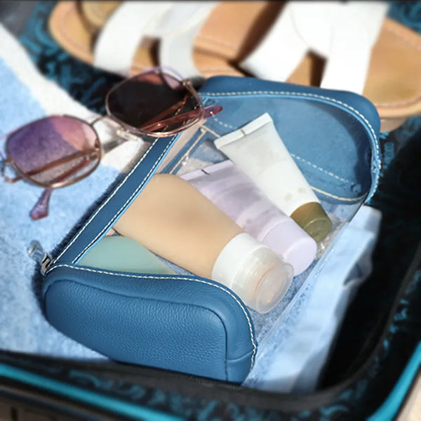 Leather and PVC toiletry bag