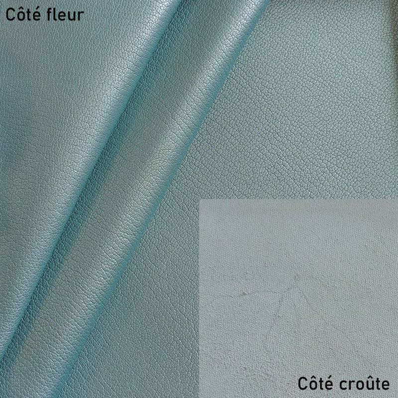 Peau de cuir de chèvre chagrin nacré - BLEU D'EAU O51