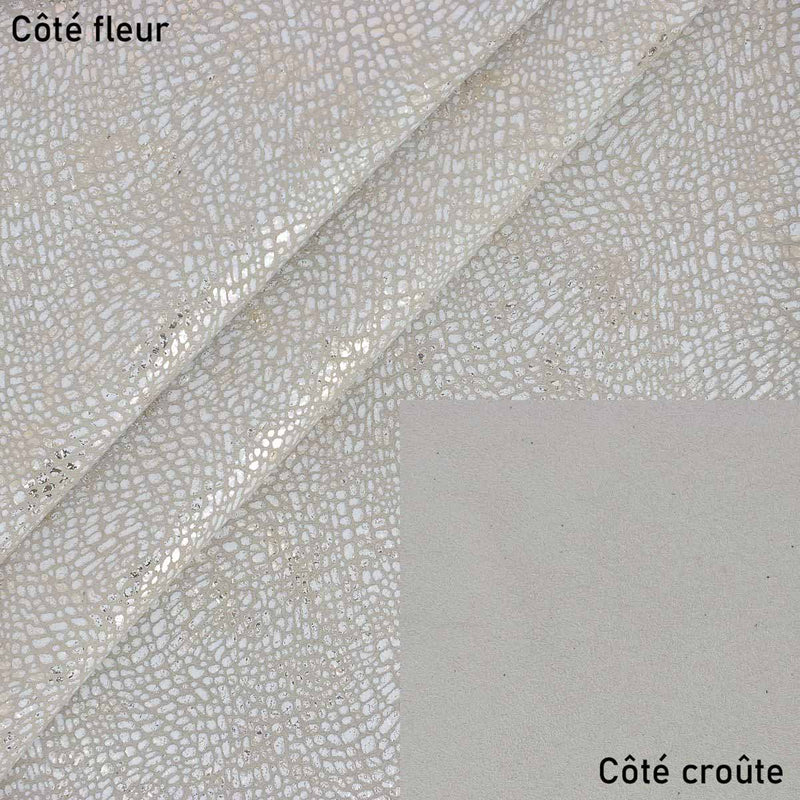 Peau de croûte de cuir de chèvre velours fantaisie - BLANC & OR O60