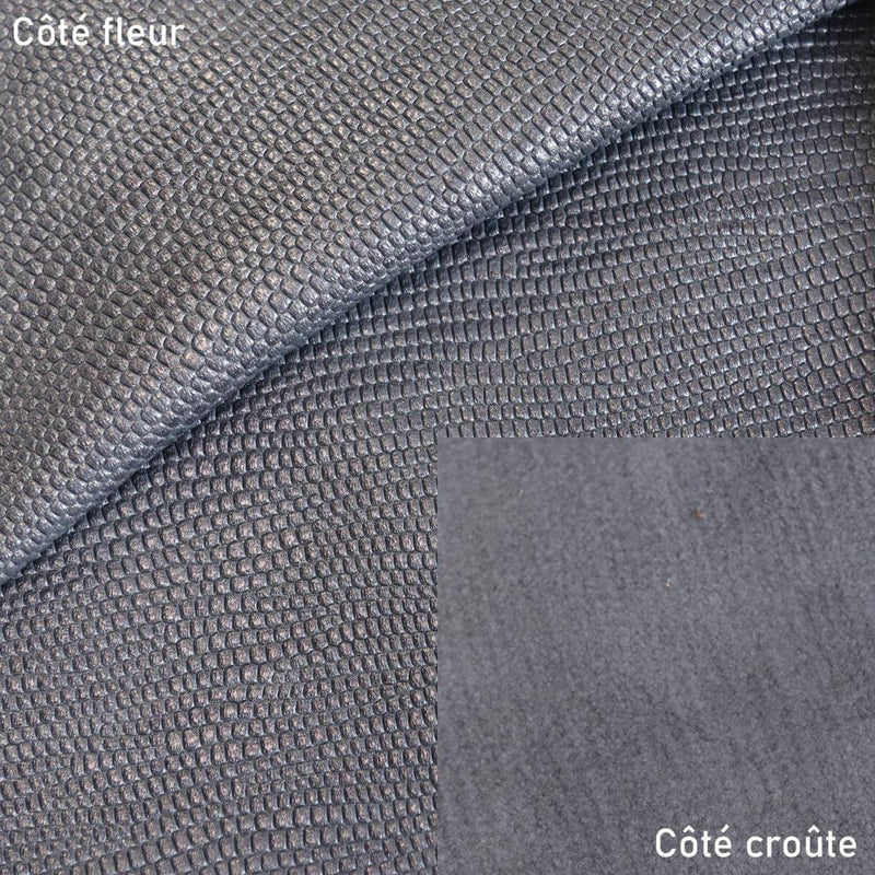 Peau de cuir de chèvre imitation reptile - GRIS ANTHRACITE NACRÉ P01