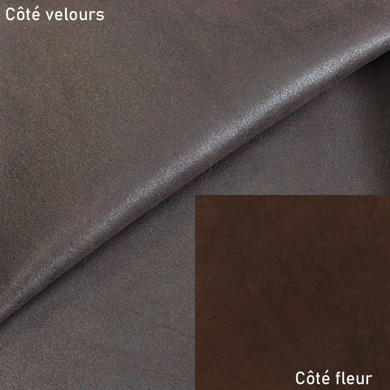 Peau de cuir de chèvre velours effet ciré - CHOCOLAT P11 - Deco Cuir