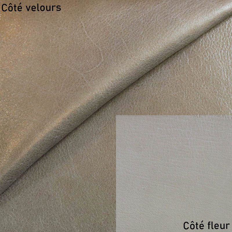 Peau de cuir de chèvre velours effet ciré doré - GRIS P13