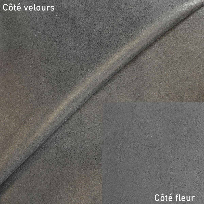 Peau de cuir de chèvre velours effet ciré doré - GRIS FONCÉ P14