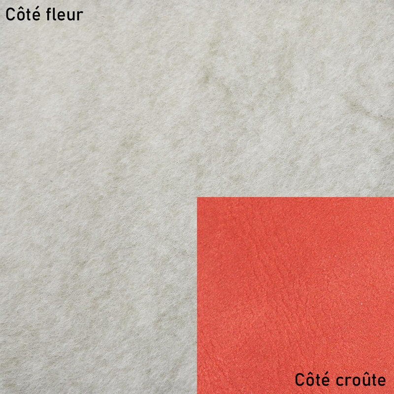 Peau de mouton lainé lisse - Dos velours ROUGE - BLANC Q48 - Deco Cuir