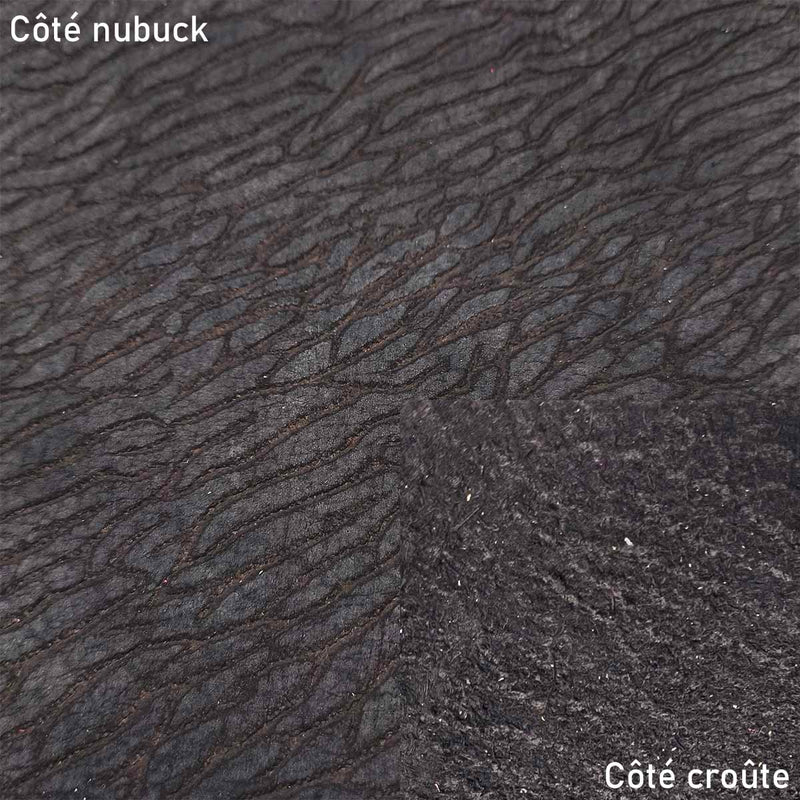 Morceau de cuir de vachette nubuck grain écorce - NOIR Q92