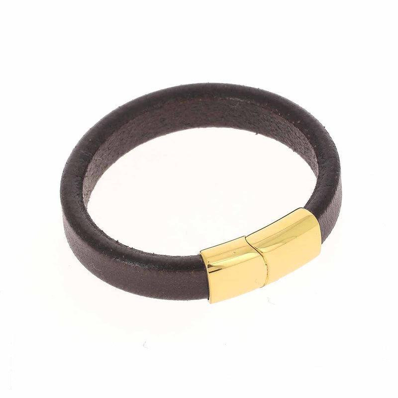 Bracelet en cuir avec lacet régaliz et fermoir magnétique doré