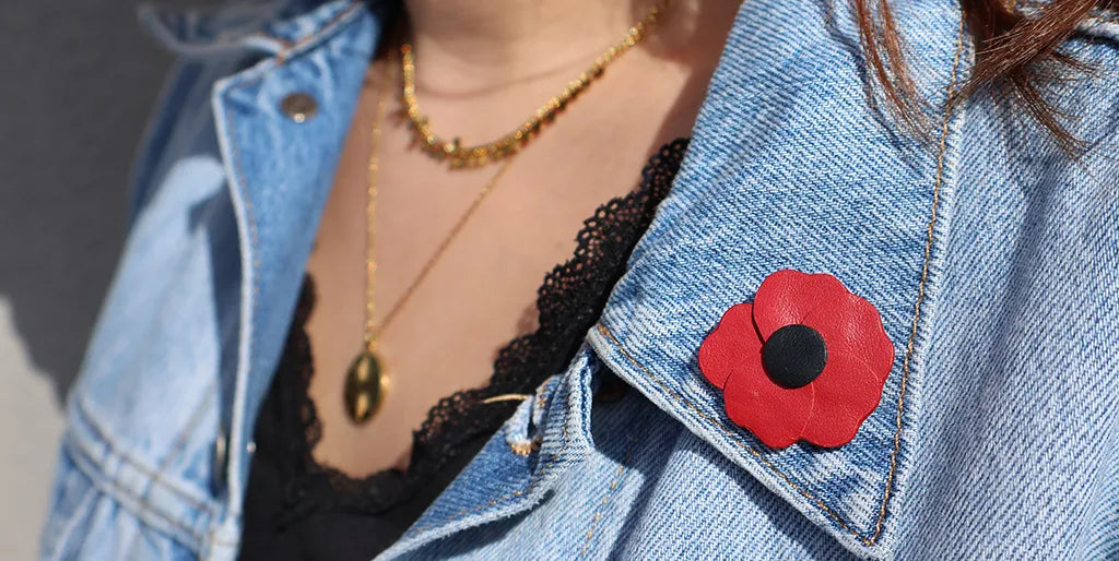 poppy leather brooch