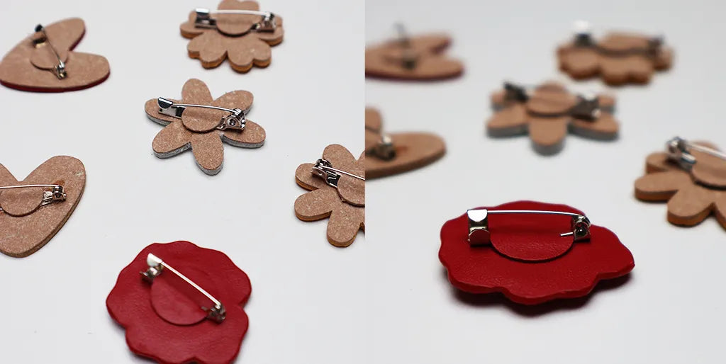 lined leather brooches