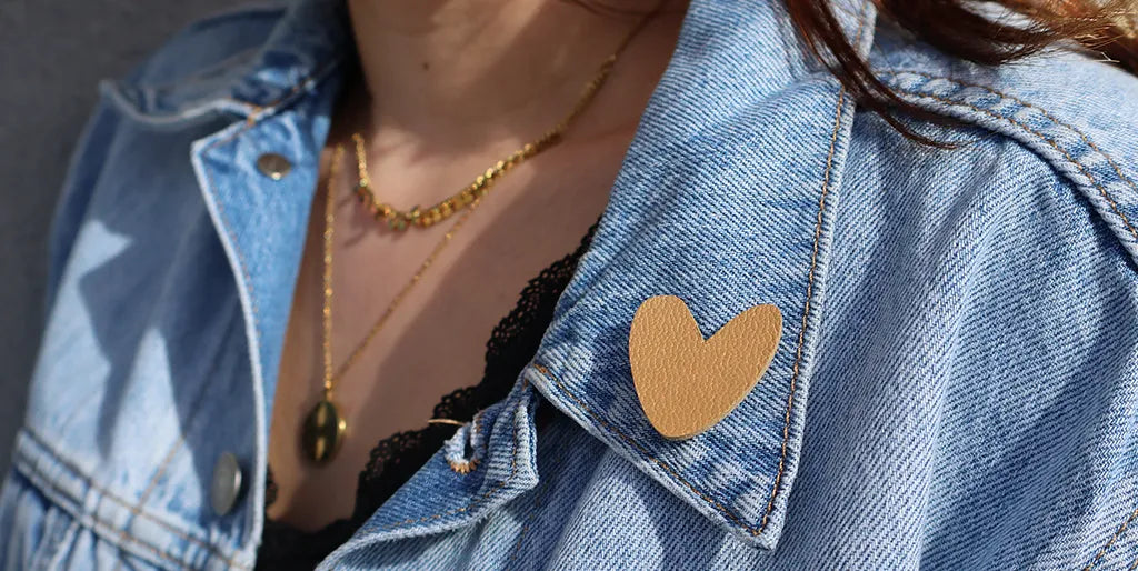 leather heart brooch