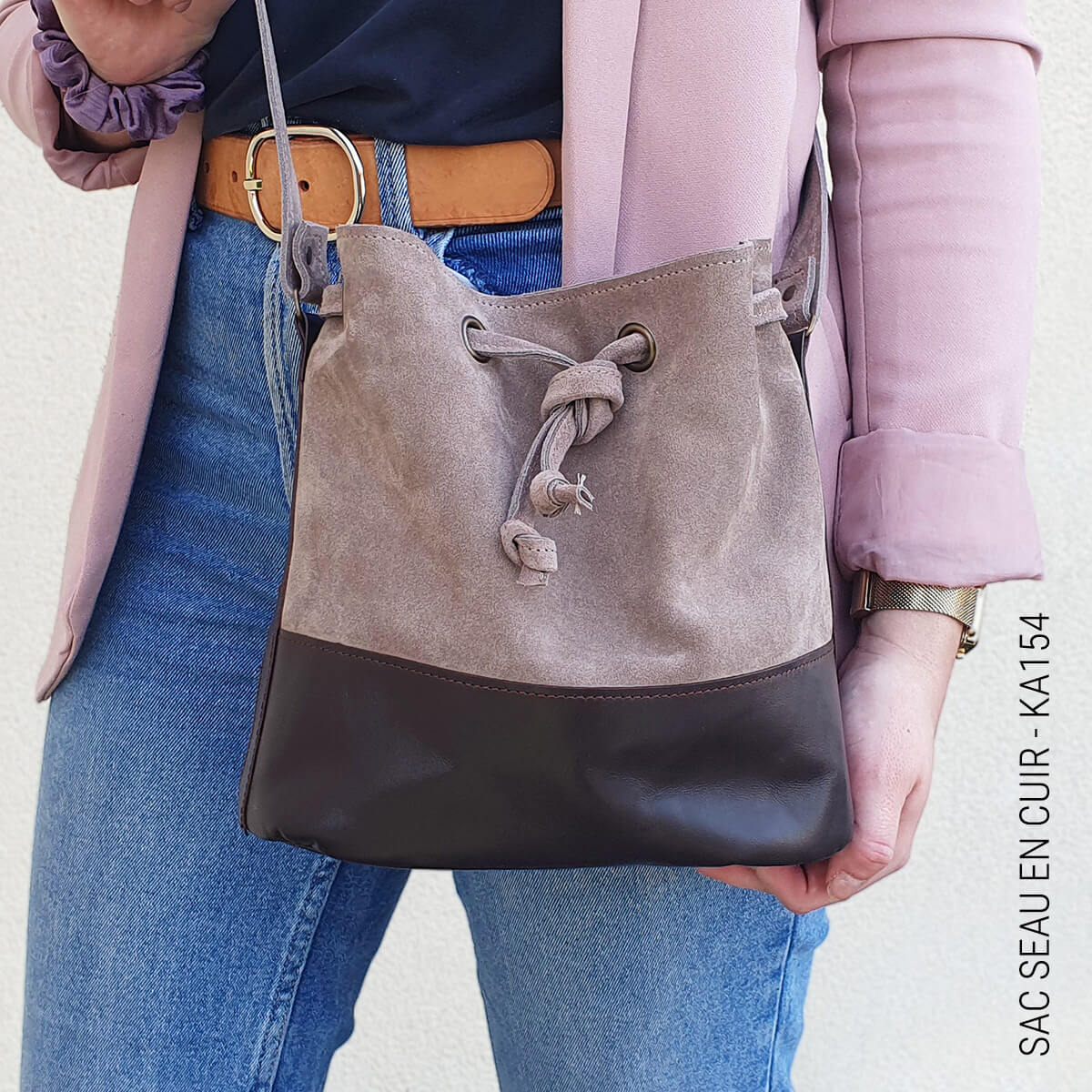 Patron Sac seau en cuir a coudre a la machine Deco Cuir